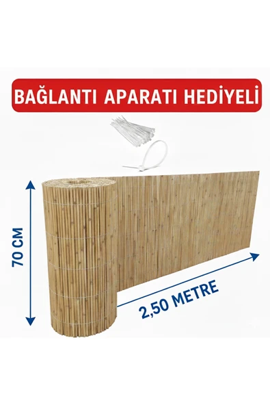 myfamily Hasır Çit 70 cm x 2.5 Metre Balkon Bahçe Dekoratif Kamış Çit + Bağlantı Klipsi Hediyeli ürün görseli 1