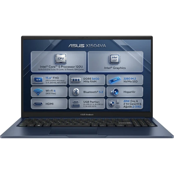 Vivobook 15 Core 5 120U 16GB 1tb SSD 15.6" Fhd Windows 11 Pro Laptop, Notebook X1504VA-BQ5387 012 ürün görseli 1