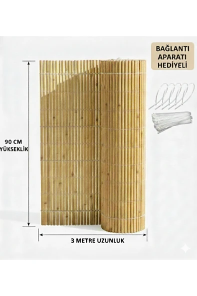 myfamily Misina Dokuma Hasır Çit 90x3 Metre Kamış Hasır Balkon Bahçe Çiti + Bağlantı Aparatı Hediyeli ürün görseli 1