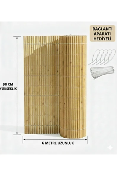 myfamily 90x6 Metre Misina Dokuma Kamış Hasır Çit Bahçe Balkon Gölgelik Rüzgarlık - Bağlantı Aparatı Hediyeli ürün görseli 1
