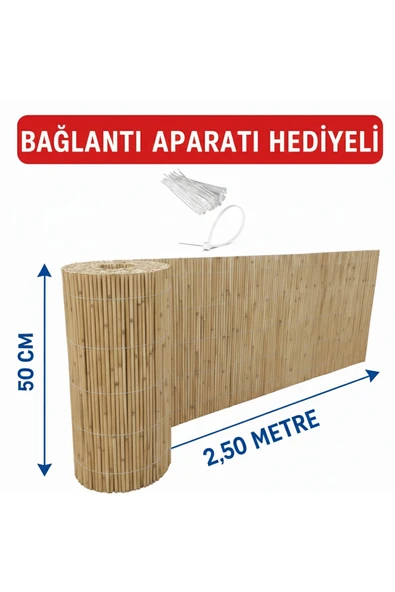 myfamily Hasır Çit Kamış Hasır 50x250 cm Misina Dokuma + Bağlantı Aparatı Hediyeli Balkon Bahçe Çiti ürün görseli 1
