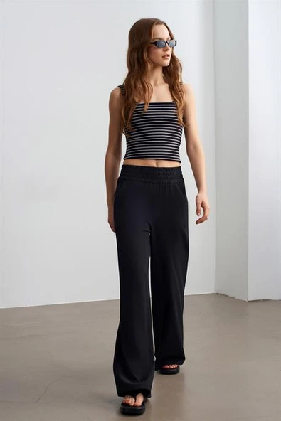 Beli Lastikli Geniş Paça Pantolon-Siyah 72259-2Y6 ürün görseli 1