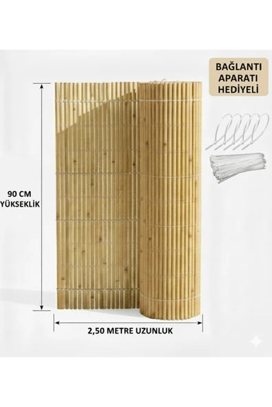 myfamily Misina Dokuma Kamış Hasır Çit 90x250 cm - Bahçe Balkon Çiti + Bağlantı Aparatı Hediyeli ürün görseli 1