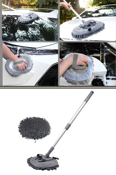 Flora F276 Mikrofiber Araç Temizleme Mop Seti - 104 cm Oto Teleskopik Sap + 26 cm Oval Mop Başlık ürün görseli 1