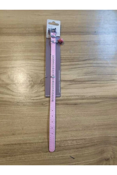 Kedi Boyun Tasma Şık Deri Taşlı Çıngıraklı Pembe 30Cm ürün görseli 1