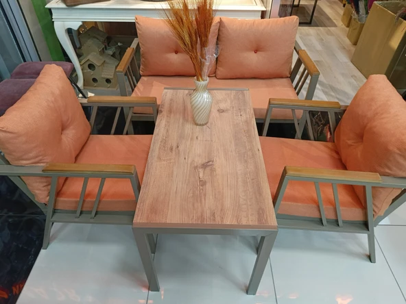 MERCAN MOBİLYA Balkon Mobilyası Çay Seti Balkon Takımı Mini Takım 2+1+1+ Masa Bahçe Takımı ürün görseli 1