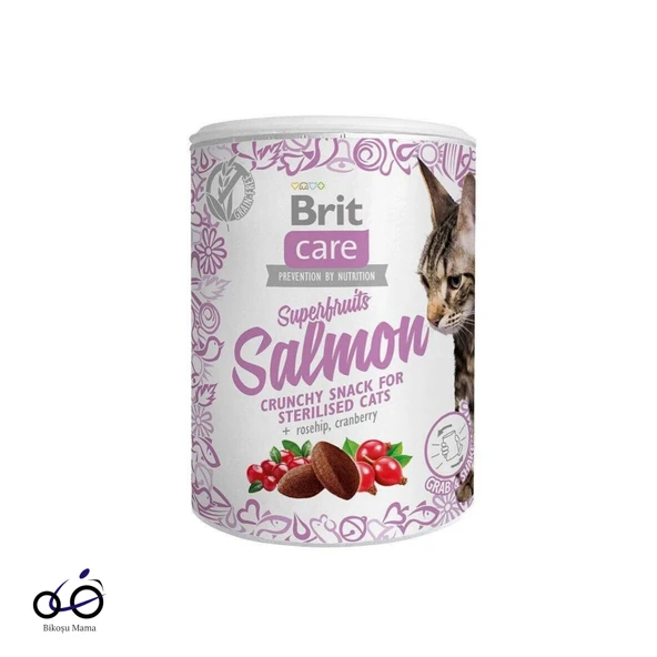 Brit Care Superfruits Somonlu ve Kızılcıklı Kıtır Kısırlaştırılmış Kedi Ödülü 100gr ürün görseli 1