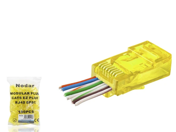 Cat6 Ez Rj45 Konnektör - 100 Adet Sari / Ekonomik Poşet Paket ND2408 ürün görseli 1