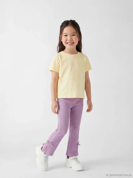 LCW Kids Lila Paçası Fiyonklu Yan Şeritli Kız Çocuk Fitilli Tayt ürün görseli 1