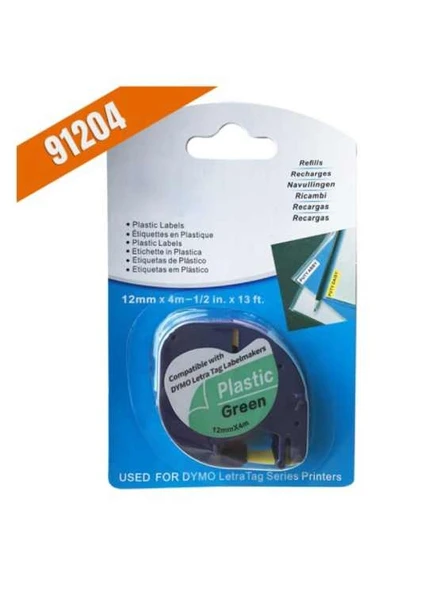 Dymo LetraTag 59425 Muadil Plastik Yeşil Üstüne Siyah Etiket 91204 ürün görseli 1