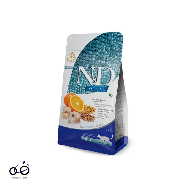 N&D Ocean Morina Balıklı ve Portakallı Ata Tahıllı Yetişkin Kedi Maması 10kg ürün görseli 1