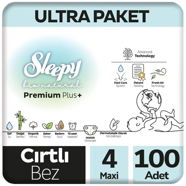Sleepy 4 Beden Bio Natural Bebek Bezi Ultra Paket 100 Adet ürün görseli 1