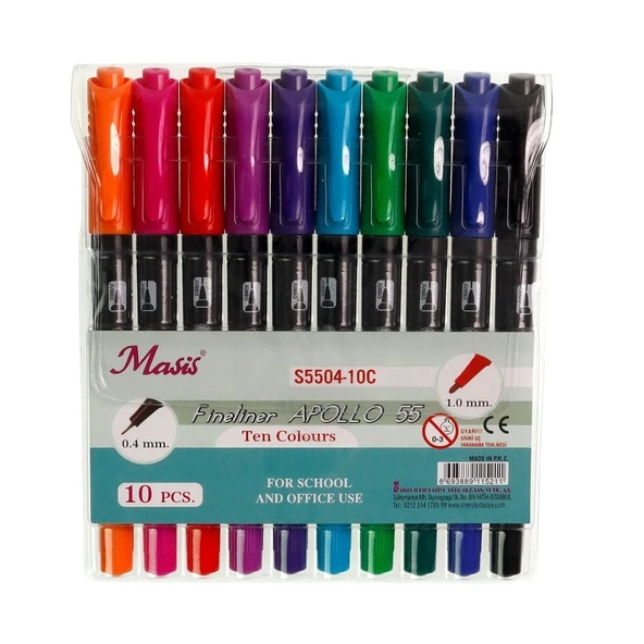 MASİS FINELINER APOLLO 55 ÇİFT UÇLU 10 LU ürün görseli 1
