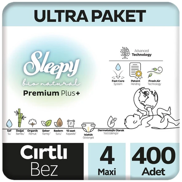 Sleepy 4 Beden Bio Natural Bebek Bezi Ultra Paket 100x4 400 Adet ürün görseli 1