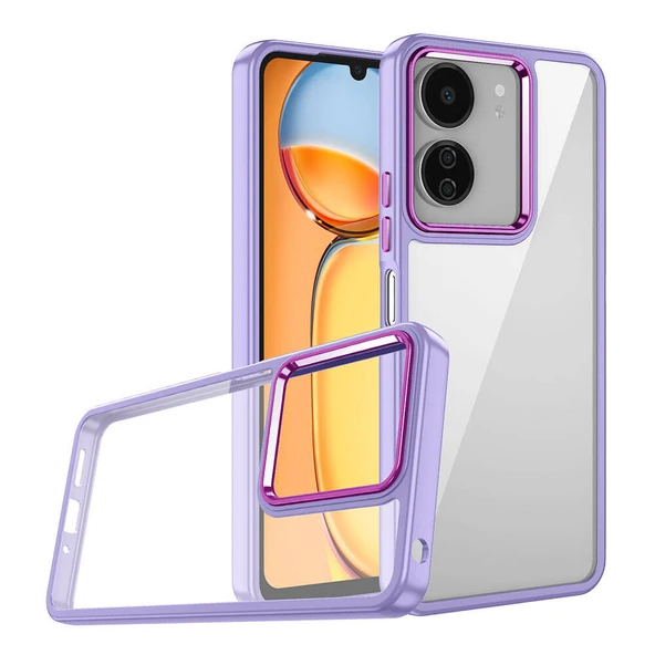 Xiaomi Redmi 13C Kılıf Akrilik Kaplama Şeffaf Renkli Lens Koruma Çerçeveli Moda Luxury Kapak ürün görseli 1