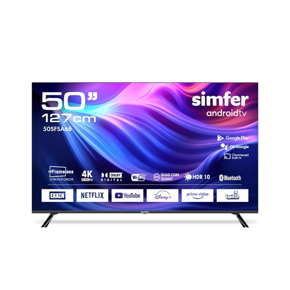 Simfer 50SFSA6B 4K Ultra HD 50" 127 Ekran Uydu Alıcılı Android Smart LED TV ürün görseli 1