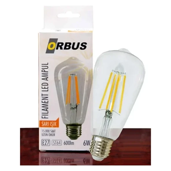 Orbus ORB-STM6W ST64 6W E27 Beyaz Cam Sarı Işık Dekoratif 540 Lm Led Ampul Ra80 220-240V-50Hz ürün görseli 1