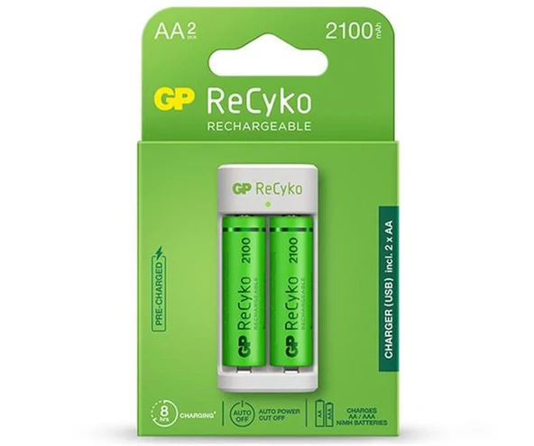 GP E211 Usb Şarj Cihaz + 2 Adet AA 2100 mAh Şarjlı Kalem Pil ürün görseli 1