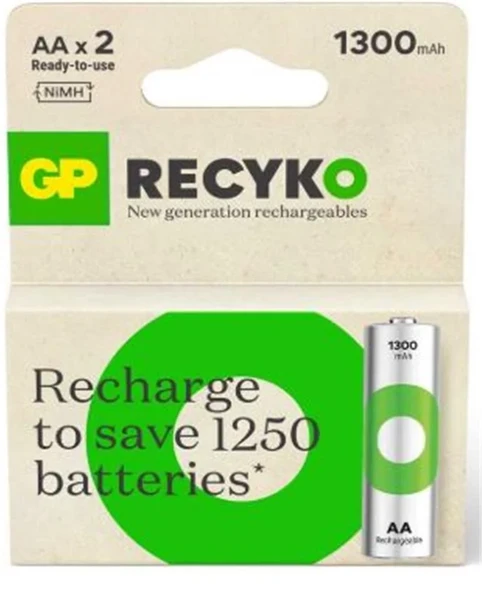 GP AA 1300 mAh Şarjlı Kalem Pil 2'li Paket GP130AAHCEMTR-2GB ürün görseli 1
