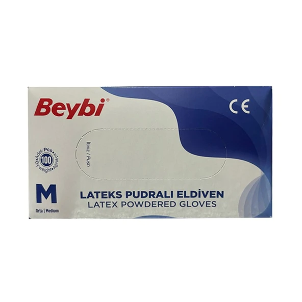 BEYBİ LATEX PUDRALI MUAYENE ELDİVENİ MEDİUM 100 LÜ ürün görseli 1