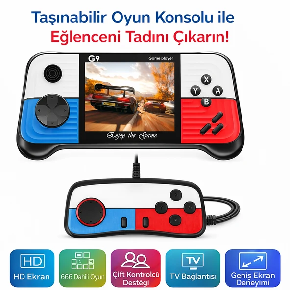 G9 Taşınabilir Oyun Konsolu 666 Oyun Dahili TV Bağlantılı Çift Kontrolcülü HD Ekranlı ürün görseli 1