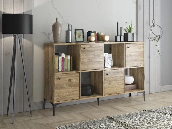 Wood'n Love Satürn 4 Kapaklı Metal Ayaklı Çok Amaçlı Dolap Konsol - Atlantik Çam / Siyah ürün görseli 1