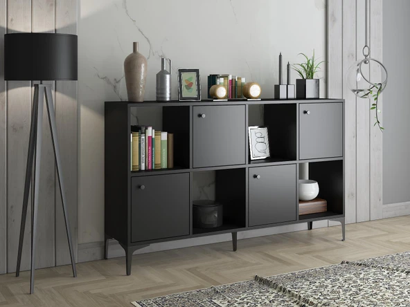Wood'n Love Satürn Premium 4 Kapaklı Metal Ayaklı Çok Amaçlı Dolap Konsol - Siyah / Siyah ürün görseli 1