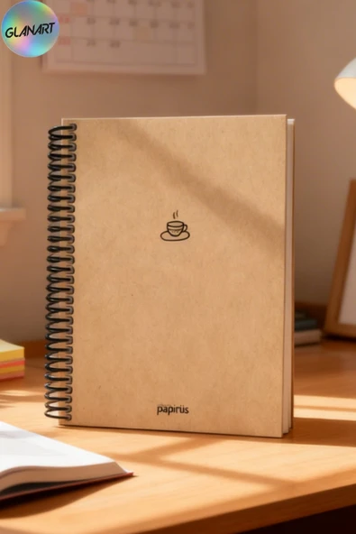 spiralli 100 yaprak kareli orta boy sert kapak defter kraft kağıt 16x23 cm ürün görseli 1