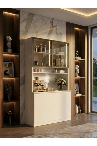 Free Home Premium MDF Ürün Flora Kahve Köşesi Mutfak Kiler Dolabı Çok Amaçlı Dolap Kahve İstasyonu ürün görseli 1