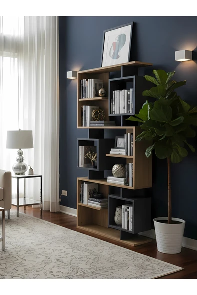Free Home Premium MDF Ürün Modern Tasarım Labirent Kitaplık | Geometrik Dekoratif Salon Raf Ünitesi ürün görseli 1