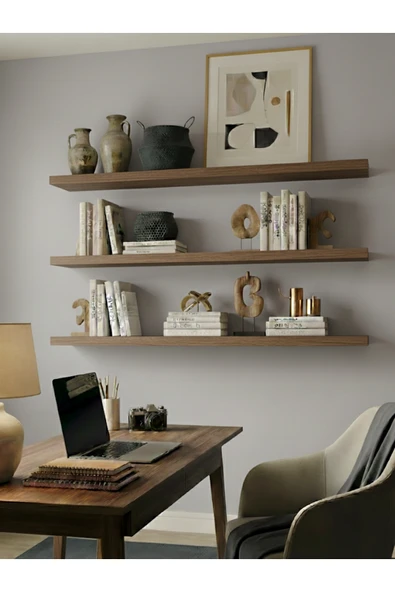 Free Home Premium MDF Ürün Gizli Montajlı Uçan Raf 100x15 - 3 Adet Kitaplık Mutfak Banyo Salon Rafı ürün görseli 1