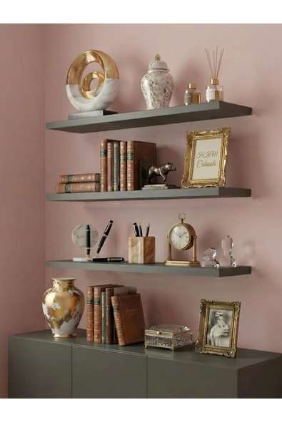Free Home Premium MDF Ürün Duvar Rafı 3'lü Set 60x15 cm Antrasit Uçan Raf Modern Kitaplık Mutfak Banyo Rafı ürün görseli 1