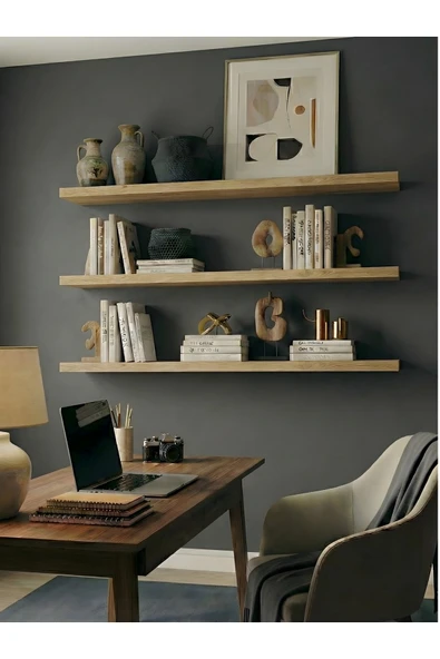 Free Home Premium MDF Ürün Gizli Montajlı Uçan Raf 100x15 - 3 Adet Kitaplık Mutfak Banyo Salon Rafı ürün görseli 1