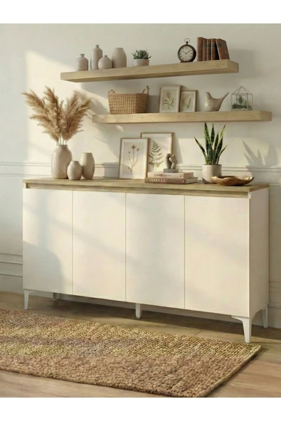 Free Home Premium MDF ürün Stella 120 Cm Konsol + 2 Adet Raf (4cm Kalınlık) Seti Antre Mutfak Dresuar Dolap ürün görseli 1