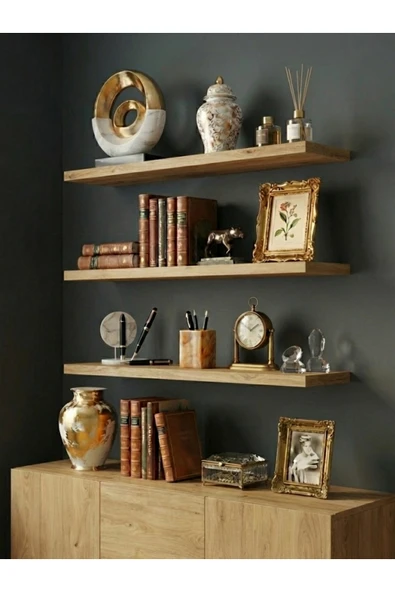 Free Home Premium MDF Ürün Duvar Rafı 3'lü Set 60x15 cm Uçan Raf Modern Kitaplık Mutfak Banyo Rafı ürün görseli 1