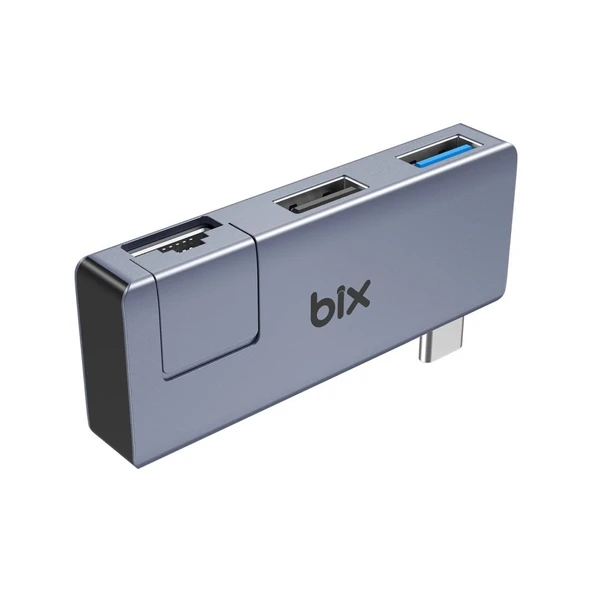 Bix BX21HB 3in1 Type-C to USB 3.2 USB 2.0 RJ45 10/100 Dönüştürücü Adaptör, Macbook Type C Ethernet Çevirici USB Hub ürün görseli 1
