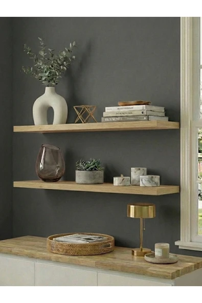 Free Home Premium MDF Ürün Geniş Duvar Rafı 2'li Set 70x15 cm Uçan Raf Gizli Montaj Kitaplık Mutfak Rafı ürün görseli 1