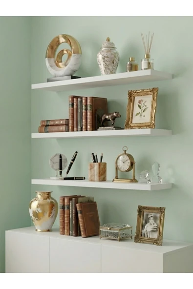 Free Home Premium MDF Ürün Duvar Rafı 3'lü Set 60x15 cm Uçan Raf Modern Kitaplık Mutfak Banyo Rafı ürün görseli 1