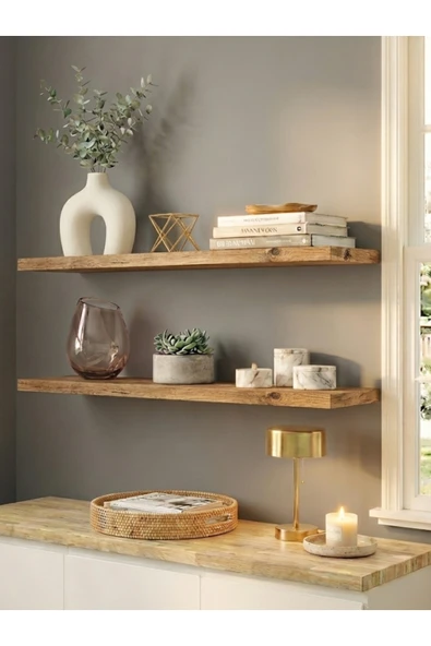 Free Home Premium MDF Ürün Geniş Duvar Rafı 2'li Set 70x15 cm Uçan Raf Gizli Montaj Kitaplık Mutfak Rafı ürün görseli 1