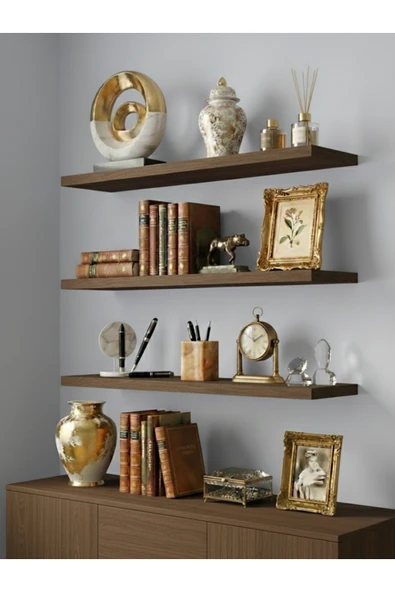Free Home Premium MDF Ürün Duvar Rafı 3'lü Set 60x15 cm Uçan Raf Modern Kitaplık Mutfak Banyo Rafı ürün görseli 1