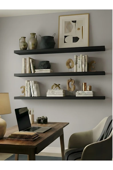Free Home Premium MDF Ürün Gizli Montajlı Uçan Raf 100x15 - 3 Adet Kitaplık Mutfak Banyo Salon Rafı ürün görseli 1