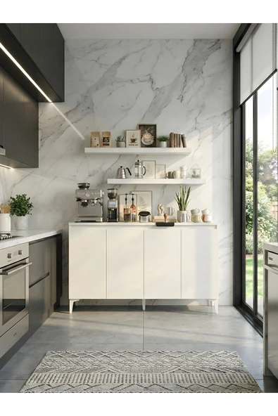 Free Home Premium MDF ürün Stella 120 Cm Konsol + 2 Adet Raf (4cm Kalınlık) Seti Antre Mutfak Dresuar Dolap ürün görseli 1