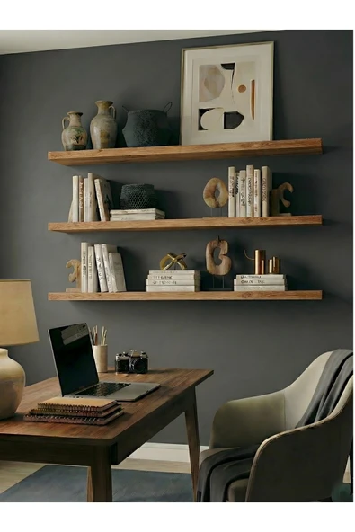 Free Home Premium MDF Ürün Gizli Montajlı Uçan Raf 100x15 - 3 Adet Kitaplık Mutfak Banyo Salon Rafı ürün görseli 1