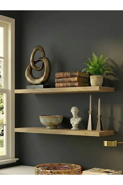 Free Home Premium MDF ürün 2'li Set 50x15 cm Gizli Montaj Modern Kitaplık Mutfak Banyo Salon Rafı ürün görseli 1