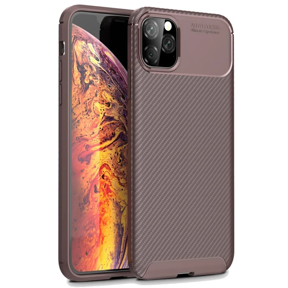 Newface iPhone 11 Pro Max Kılıf Auto Focus Karbon Kapak - Kahverengi ürün görseli 1