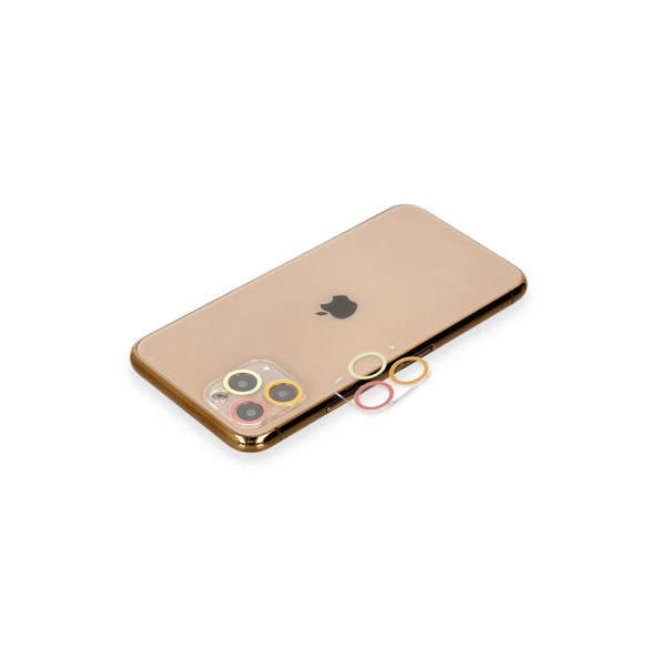 Newface iPhone 11 Pro Max Renkli Kamera Lens Koruma Cam - Turuncu-Kırmızı ürün görseli 1
