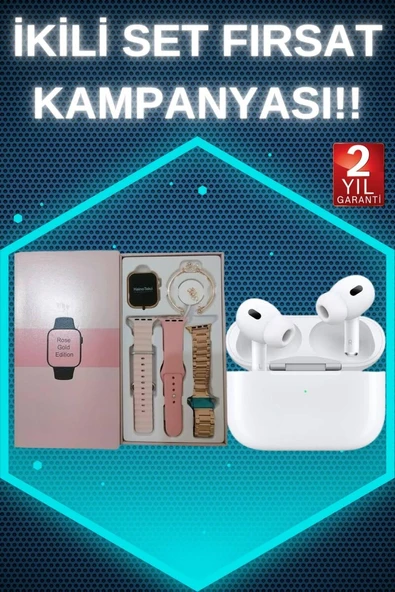 3 Kordonlu Pembe Amoled Ekran Akıllı Saat ve Yeni Nesil Pro Kablosuz Bluetooth Kulaklık ANC/ENC ürün görseli 1