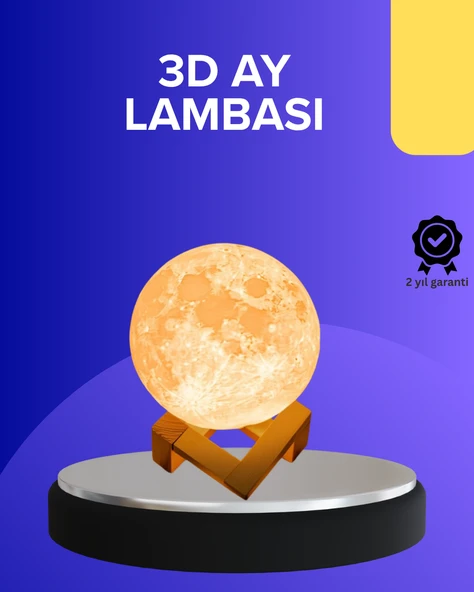 16 Renkli 3D Baskılı Ay Lambası Ahşap Standlı ve Uzaktan Kumandalı ürün görseli 1