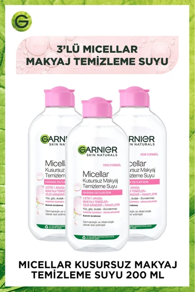 3'lü Garnier Micellar Kusursuz Makyaj Temizleme Suyu 200ml ürün görseli 1