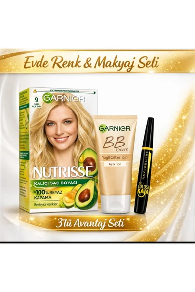 Nutrisse 9 Saç Boyası + BB Krem Açık + Kajal 3’lü Set | Evde Renk & Makyaj ürün görseli 1